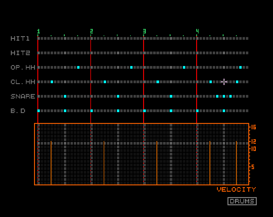 Drum sequencer showing a 4x4 pattern