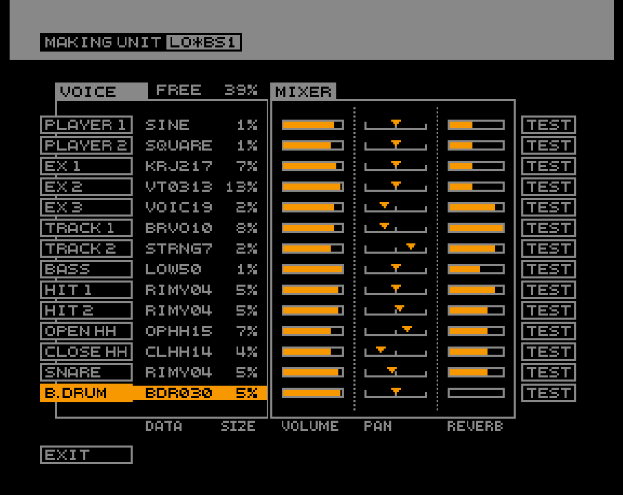 The unit editor, which doubles as a mixer
